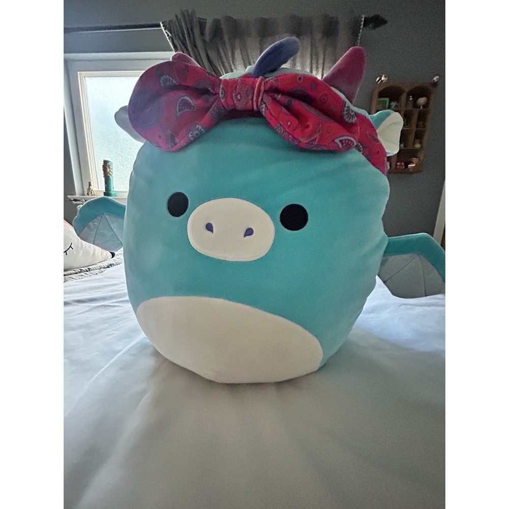 Squishmallows Original 14-Inch Tatiana Teal Dragon with Red Bandana Pre-Owned